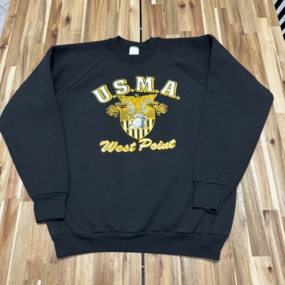 VTG 90s West Point USMA Sweatshirt Men's Medium Jerzees Black Gold Made in USA